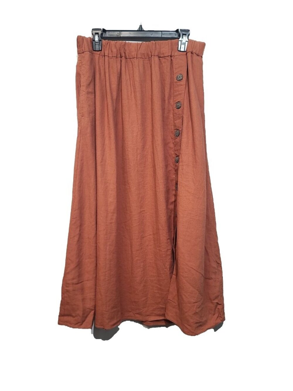 Madewell Linen-Blend Side-Button Midi Skirt Size XL Brown EUC - Picture 1 of 6